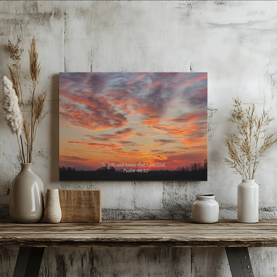 Psalm 46:10 Canvas Print | Be Still And Know Wall Art | 1.25 Inch Gallery Wrap Sunset Landscape | Religious Home Decor Gift