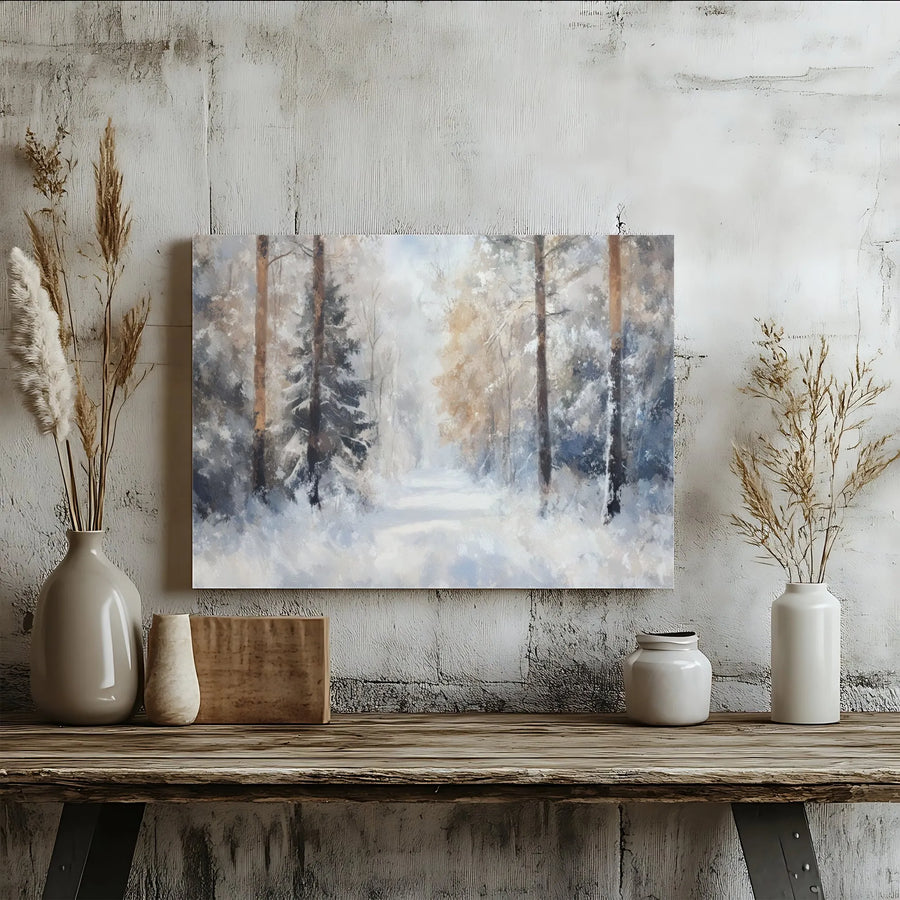 Winter Forest Landscape Canvas Wall Art | Impressionist Snowy Path Print | Gallery-Quality 1.25" Framed Decor | Serene Nature Home Gift