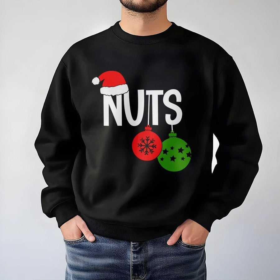 Funny Christmas Nuts Sweatshirt | Cheeky Santa Hat Holiday Graphic | Premium Cotton Blend | Unisex Couples Matching Ugly Sweater Gift