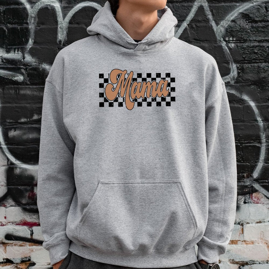 Mama Hoodie | Retro Checkered Checkerboard Print | Premium Cotton-Blend Sweatshirt | Cute Mother's Day 2026 Gift for Mom