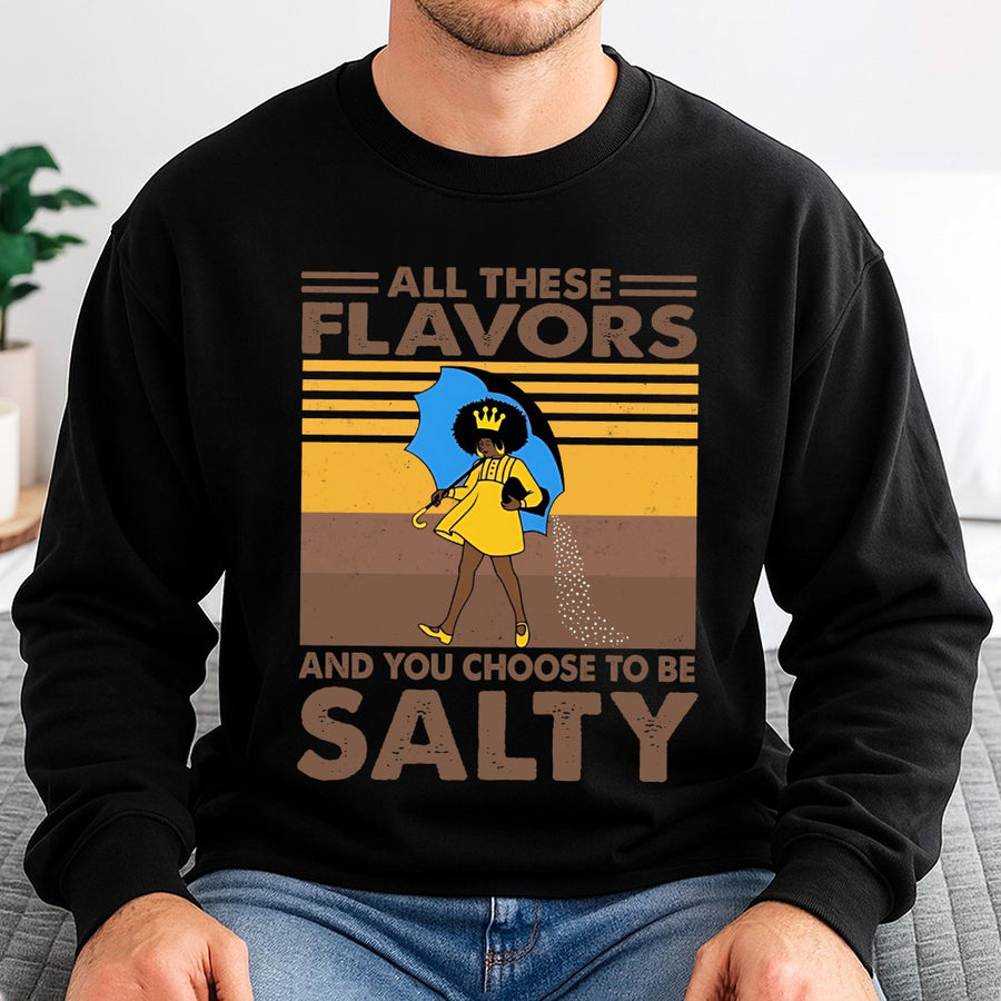Salty Black Woman Sweatshirt | Afrocentric Retro Graphic Print | Cotton Blend Crewneck | Gift for Melanin Queen and Soul Sister