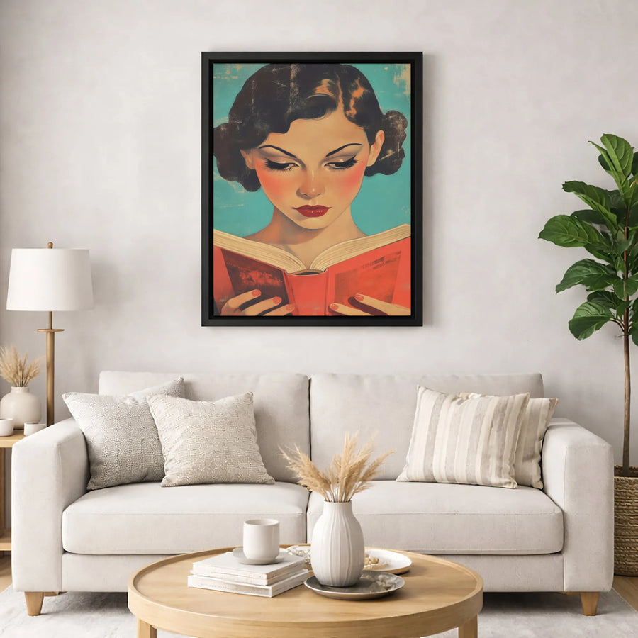 Vintage Art Deco Woman Reading Canvas Print | Retro Style Book Reader Wall Art | Premium 1.25" Gallery Wrap | Sophisticated Home Decor Gift