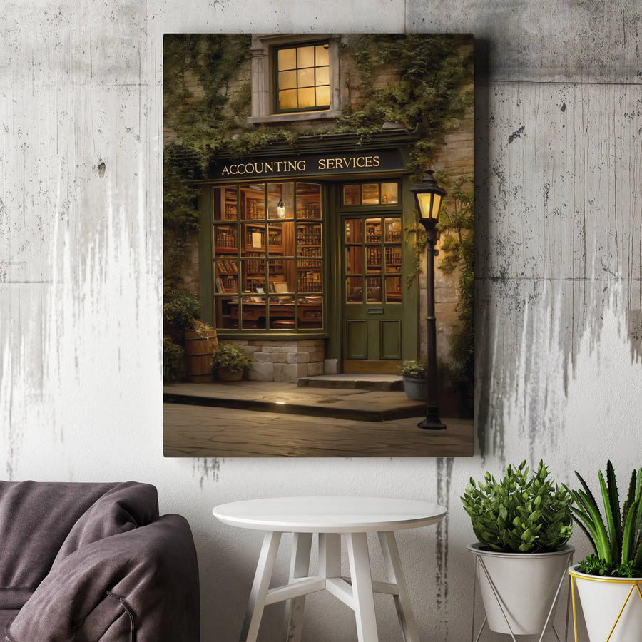 Accounting Office Canvas Wall Art | Vintage Storefront Painting Print | Premium Thick Framed Decor | Unique Gift for Accountant or CPA