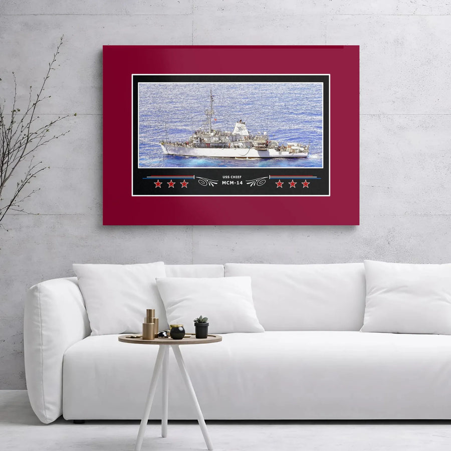 USS Chief MCM-14 Canvas Print | US Navy Warship Wall Art | Premium 1.25 Inch Gallery Wrap | Gift for Navy Veteran or Ship Collector