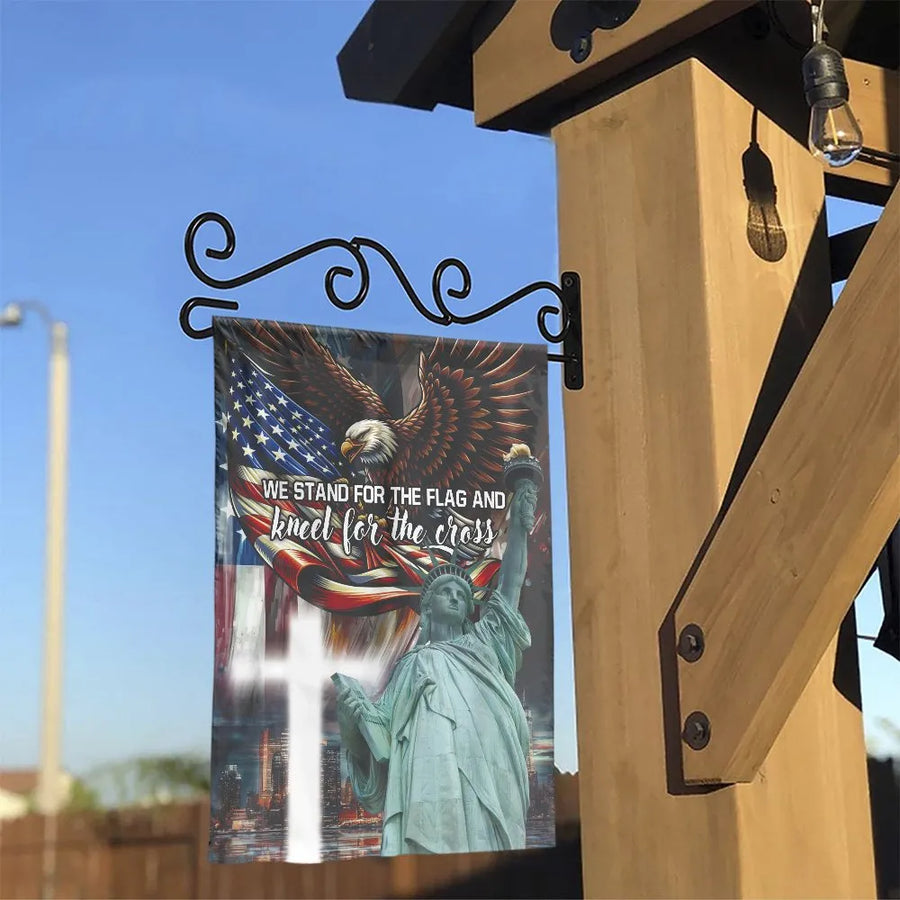 Patriotic American Garden Flag | Stand For The Flag Kneel For The Cross Eagle Statue of Liberty | Double Sided Premium Polyester | Christian Patriotic Gift Outdoor Yard Decor
