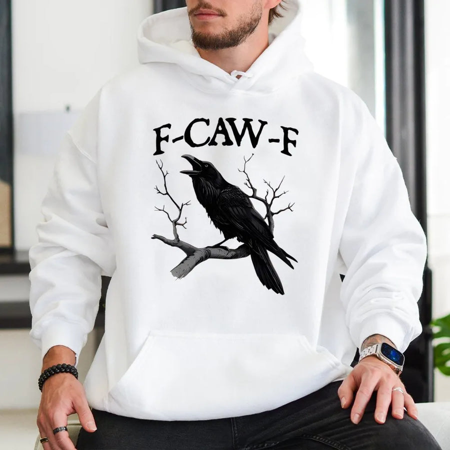 Raven Hoodie | F-CAW-F Funny Sassy Crow Design | Premium Cotton Blend Sweatshirt | Gift for Bird Lovers & Goth Aesthetic