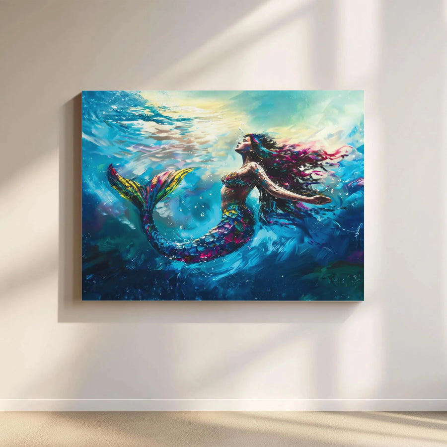 Mermaid Canvas Wall Art | Vibrant Underwater Fantasy Print | Premium Gallery Wrap | Coastal Home Decor Gift for Mermaid Lovers