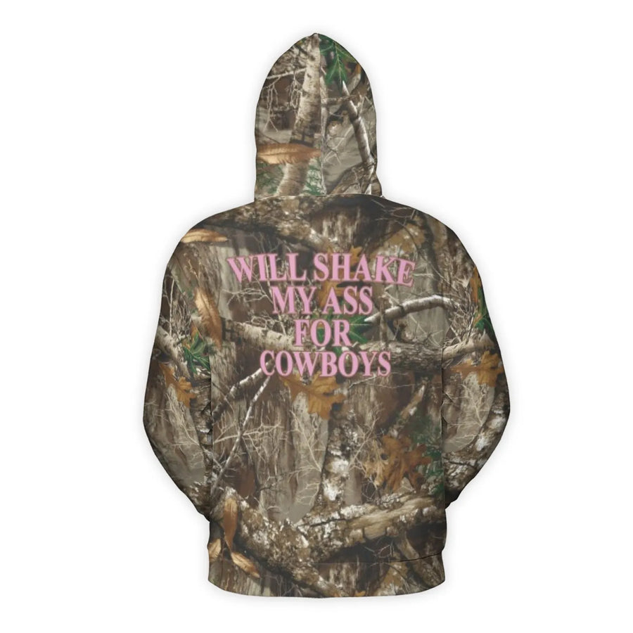 Camo Cowboy Hoodie | Will Shake My Ass For Cowboys Graphic | Brushed Fleece Polyester Pullover | Western Style Gift for Cowgirl