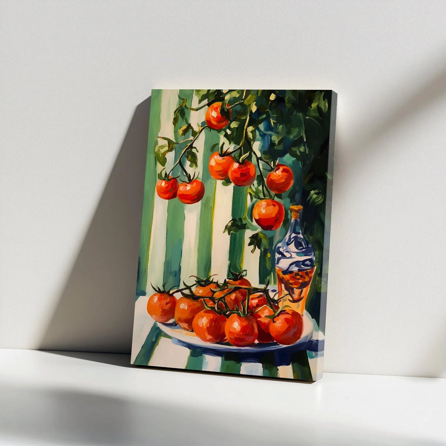 Tomato Still Life Vertical Canvas | Vibrant Farmhouse Painting | Thick Gallery Wrapped Canvas | Premium Kitchen & Dining Room Decor Gift