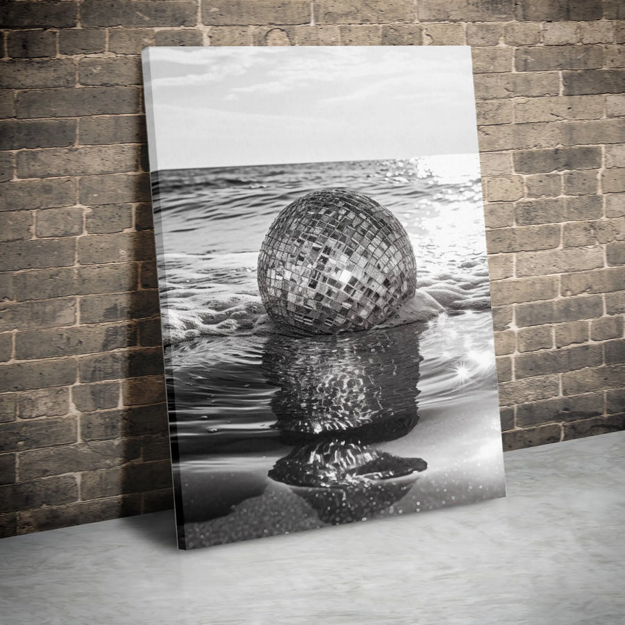 Disco Ball Beach Canvas Wall Art | Surreal Ocean Reflection Print | Premium Gallery Wrap 1.25" Profile | Modern Aesthetic Home Decor Gift