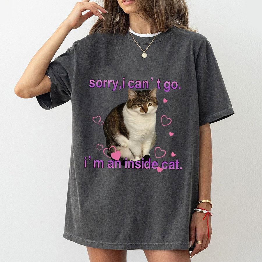 Inside Cat T-Shirt | Funny Introvert Gift | 100% Cotton Premium Tee | Cute Cat Graphic Shirt for Cat Lovers & Homebodies