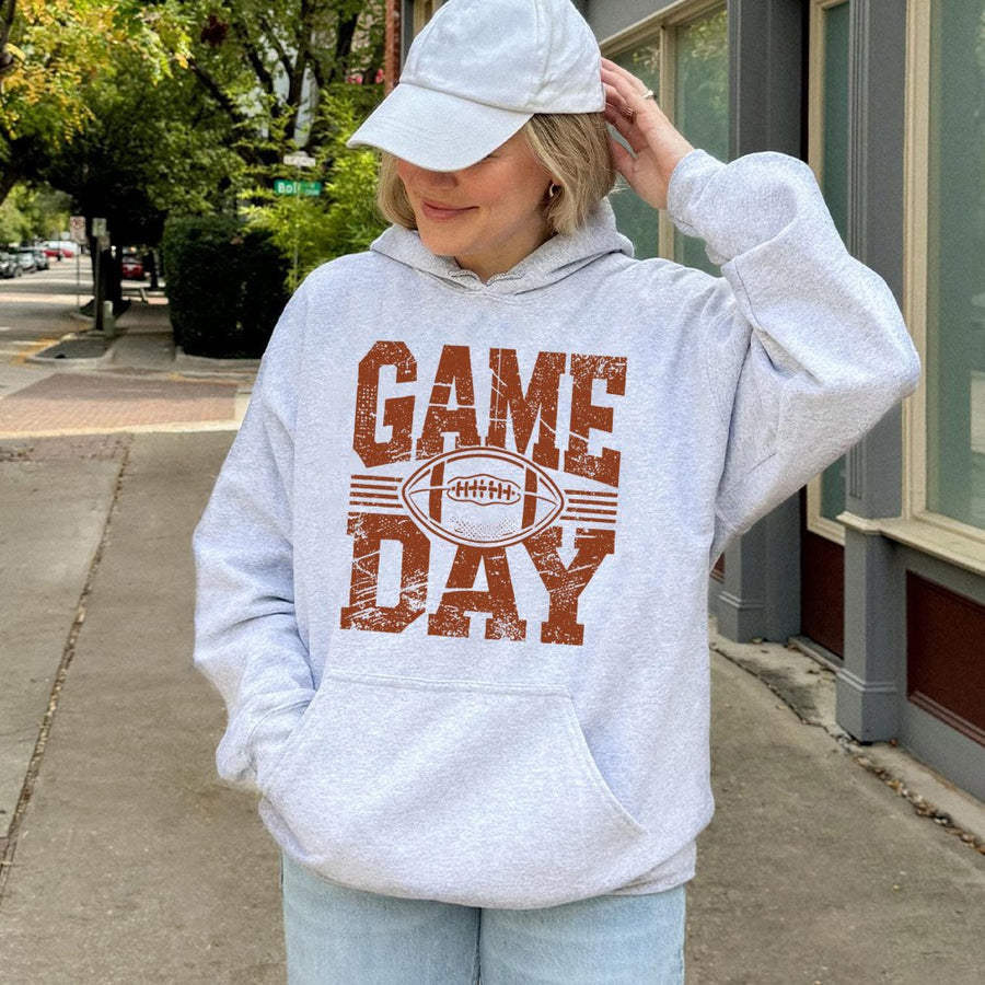 Game Day Football Hoodie | Distressed Graphic Print | Premium Cotton-Poly Blend | Unisex Sports Fan Gift for Fall Tailgating