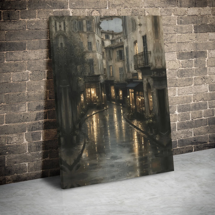 Rainy Parisian Street Canvas Print | Impressionist Night Cityscape | Gallery Wrapped Wall Art | Elegant Home Office Decor Gift