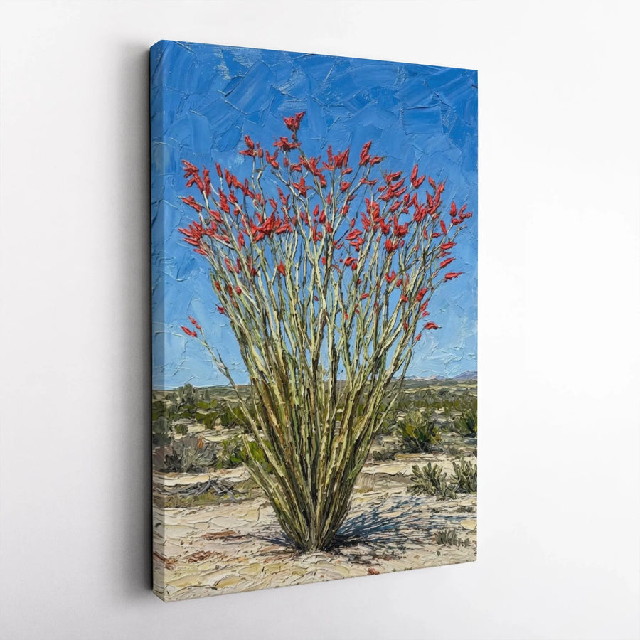 Ocotillo Canvas Wall Art | Textured Desert Landscape Painting Print | Premium Gallery Wrapped Canvas | Southwestern Home Decor Gift