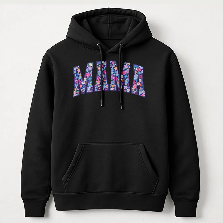 Mama Floral Hoodie | Retro Varsity Letters with Flower Print | Soft Cotton Blend Sweatshirt | Mothers Day Gift for Women