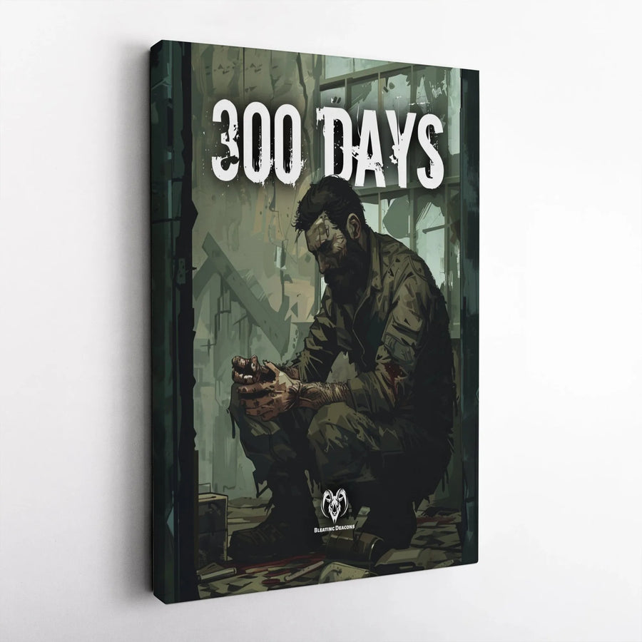 Post-Apocalyptic Survivor Wall Art | 300 Days Gritty War Soldier Illustration | Premium Gallery Wrapped Canvas | Gift for Dystopian Decor Lovers