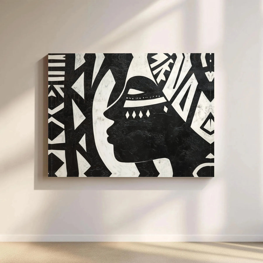 African Art Canvas Print | Black and White Tribal Silhouette | High-Resolution Gallery Canvas | Modern Living Room & Office Decor Gift