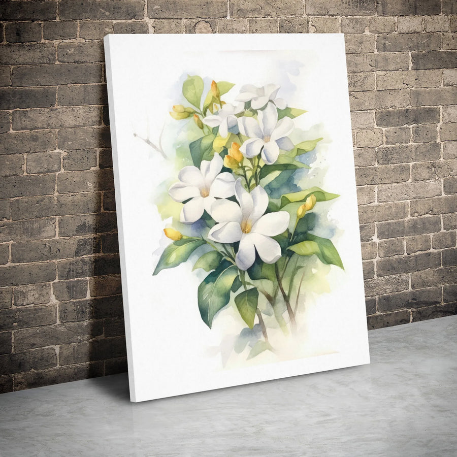 White Gardenia Canvas Wall Art | Botanical Watercolor Floral Print | Premium Gallery Wrapped Decor | Modern Home Office Botanical Gift