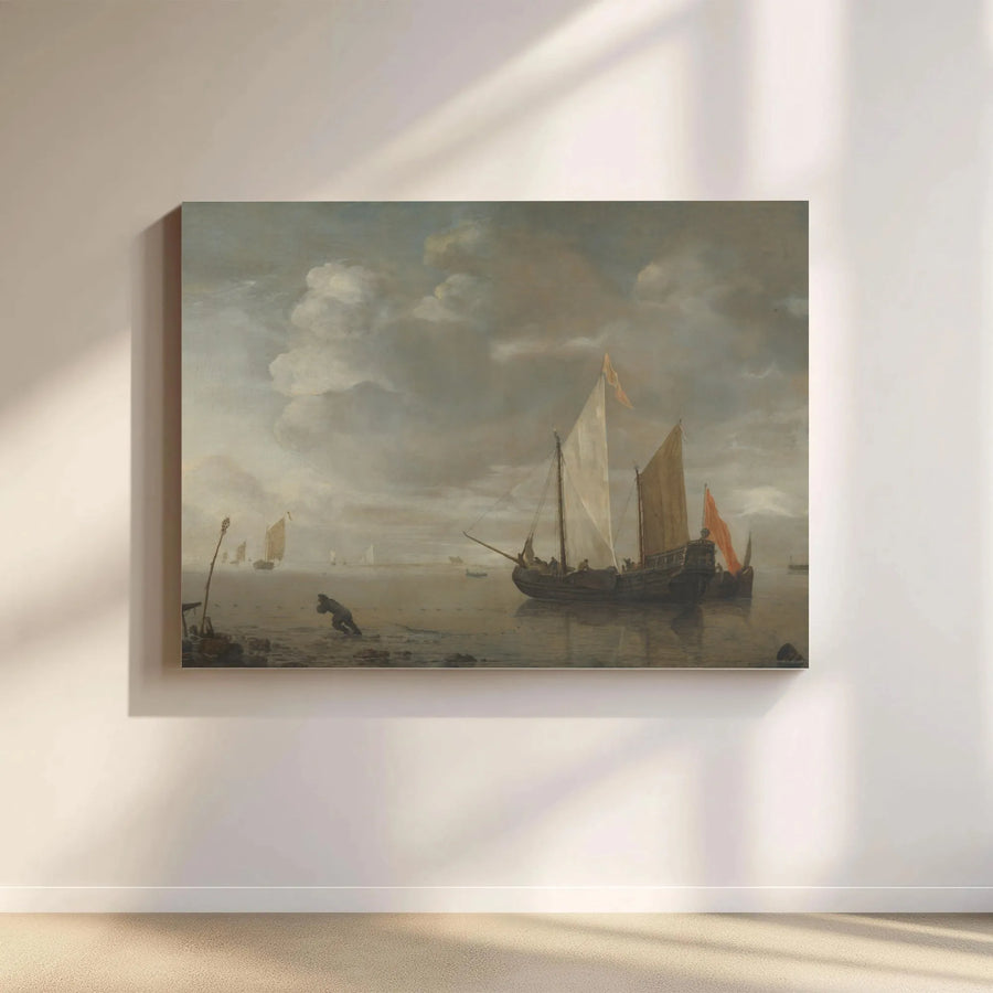 Vintage Seascape Canvas Wall Art | Dutch Golden Age Tall Ship Painting | Premium Gallery Wrapped Canvas | Nautical Home Decor Collector's Gift