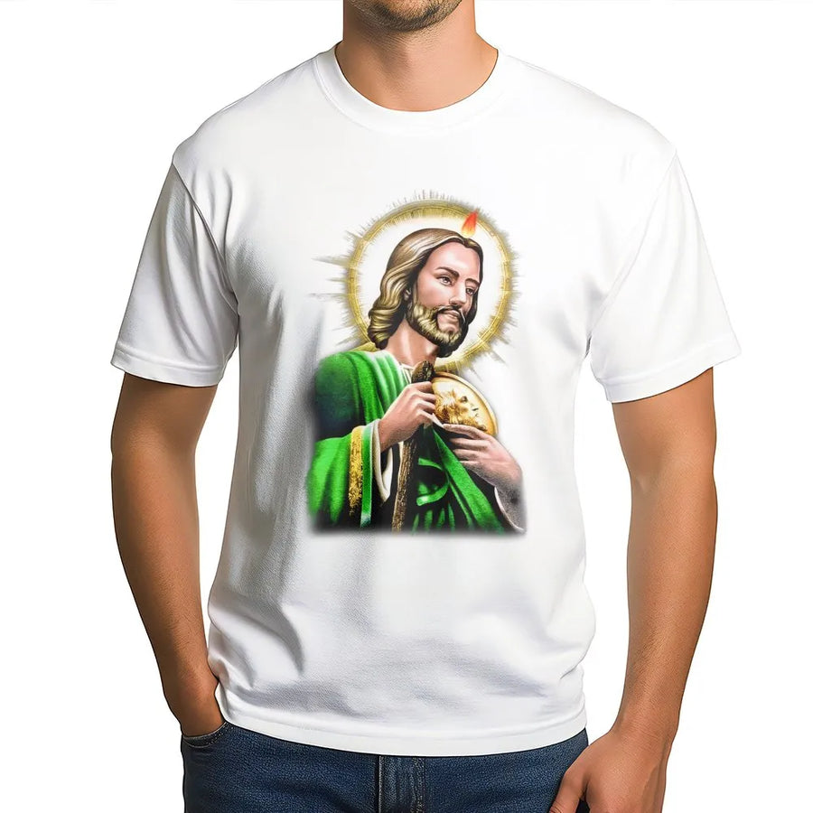 San Judas Tadeo T-Shirt | Saint Jude Thaddeus Portrait Graphic | Premium Cotton Religious Apparel | Catholic Christian Faith Gift For Men Women