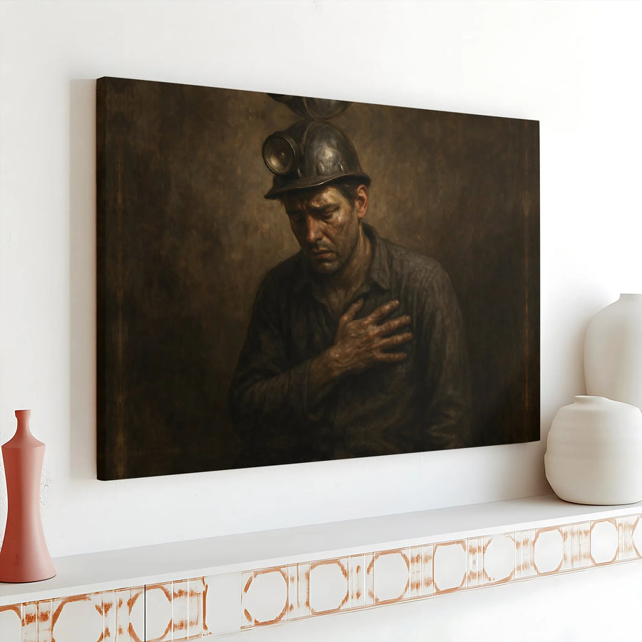 Coal Miner Wall Art | Emotional Portrait Canvas Print | Premium 1.25 Inch Gallery Wrap | Industrial Home Decor Gift for Him