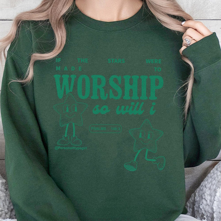 If The Stars Were To Worship So Will I Sweatshirt | Psalms 148:3 Aesthetic Graphic Crewneck | Premium Cotton-Blend Apparel | Faith-Based Christian Gift