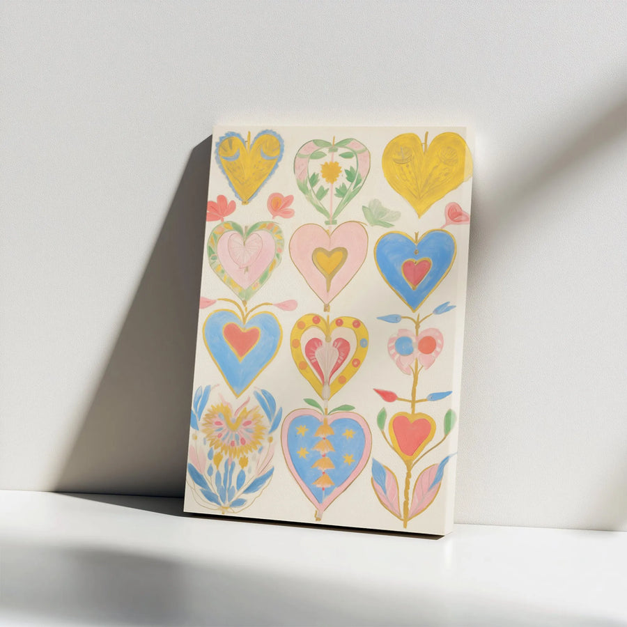 Folk Art Heart Wall Art | Colorful Floral Pattern Canvas | Premium Gallery Wrap 1.25 Inch Depth | Romantic Home Decor Gift