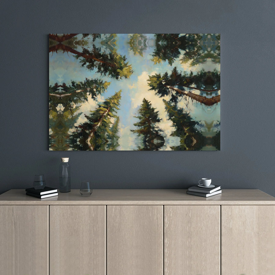 Forest Canopy Canvas Art | Abstract Mirrored Tree View Print | Premium Gallery Wrap 1.25" Wall Decor | Nature Lover Living Room Gift