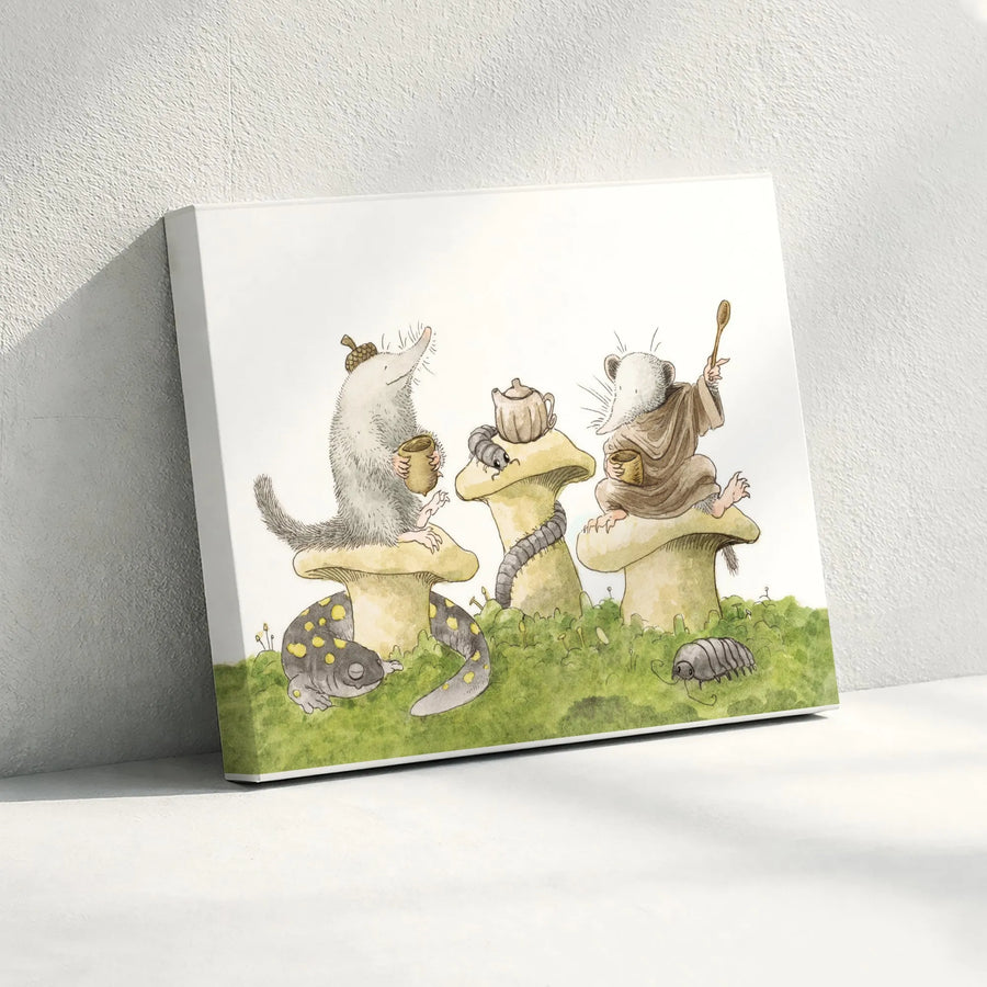 Whimsical Shrew Tea Party Canvas | Storybook Woodland Animals Art | Premium Fade-Resistant Print | Nursery Decor Gift for Kids Room