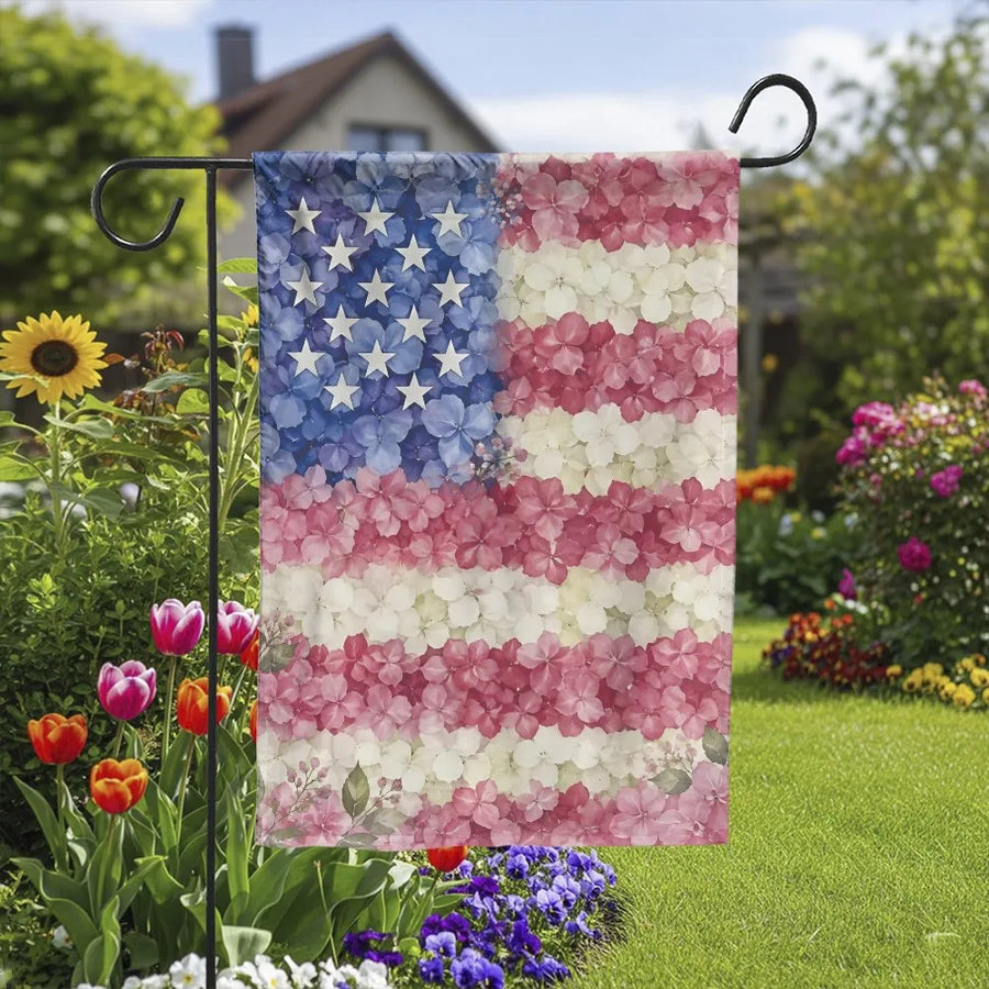 Patriotic Floral American Flag Garden Flag | Red White and Blue Flower Print Double Sided | Weather Resistant Premium Polyester | 4th of July Memorial Day Outdoor Decor Gift