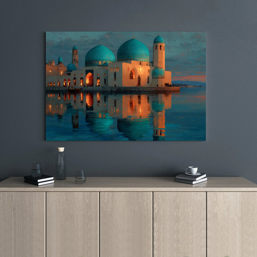 Mosque Wall Art | Turquoise Dome Architecture Canvas Print | Premium 1.25 Inch Gallery Wrap | Islamic Home Decor & Office Gift
