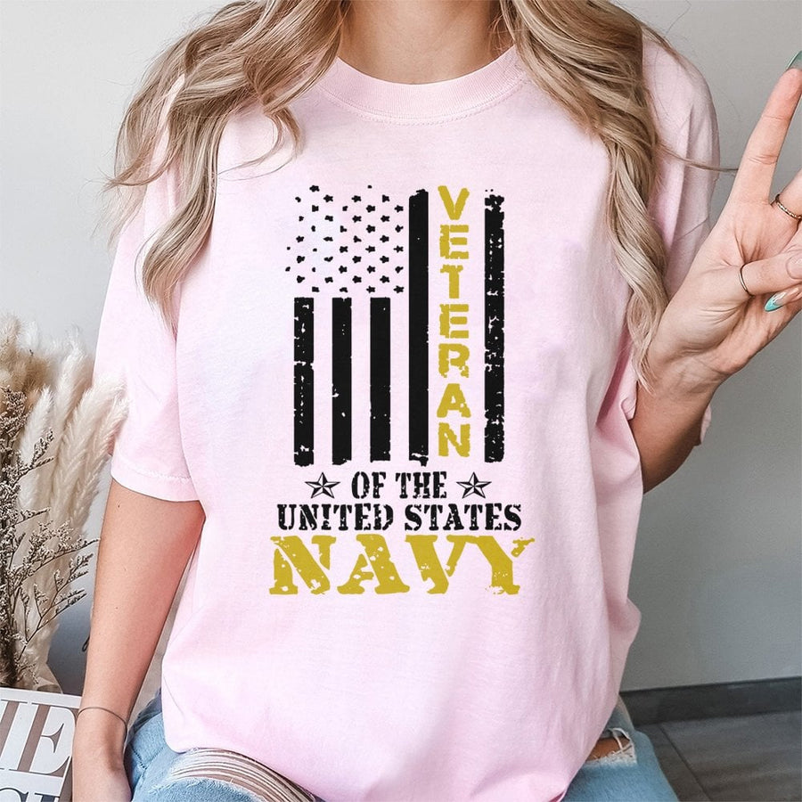 US Navy Veteran T-Shirt | Distressed American Flag Graphic | 100% Cotton Premium Apparel | Patriotic Military Retirement Gift for Men and Women