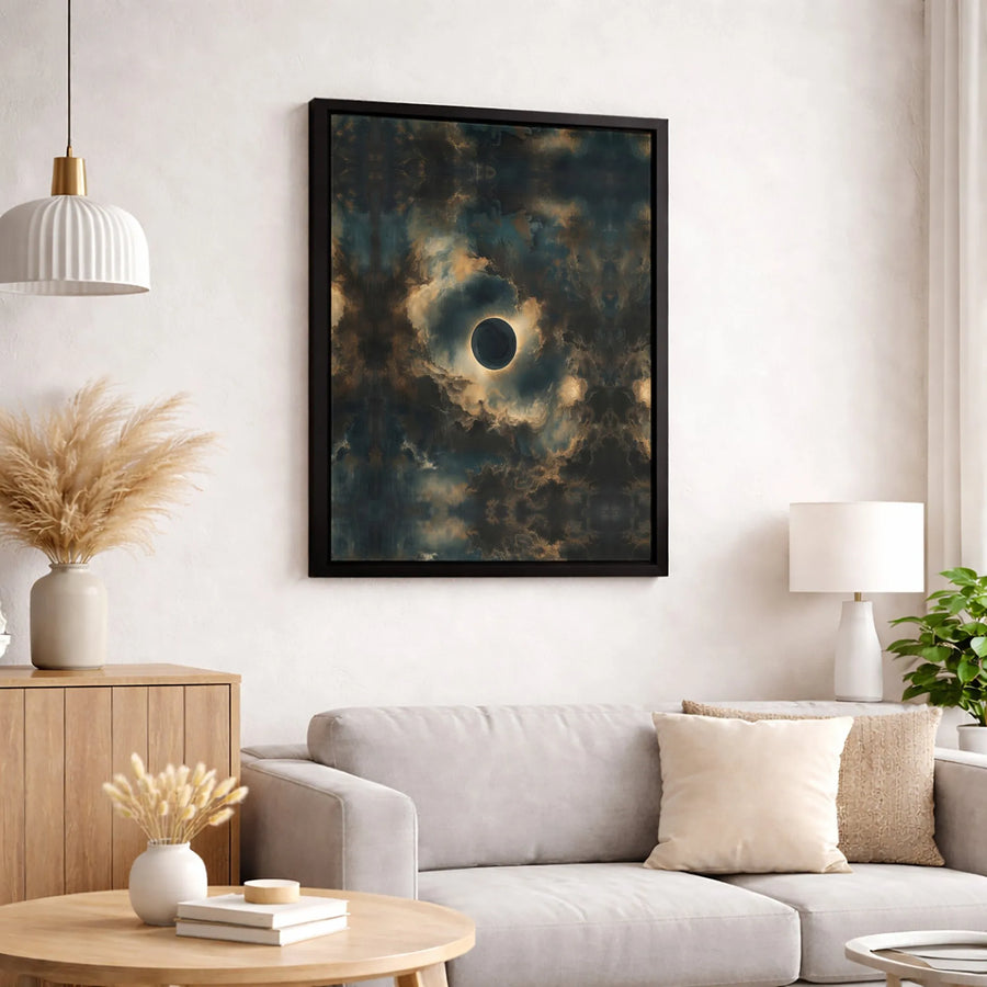 Abstract Solar Eclipse Canvas Wall Art | Dramatic Dark Celestial Clouds | Premium Gallery Wrap Print | Modern Minimalist Home Decor Gift