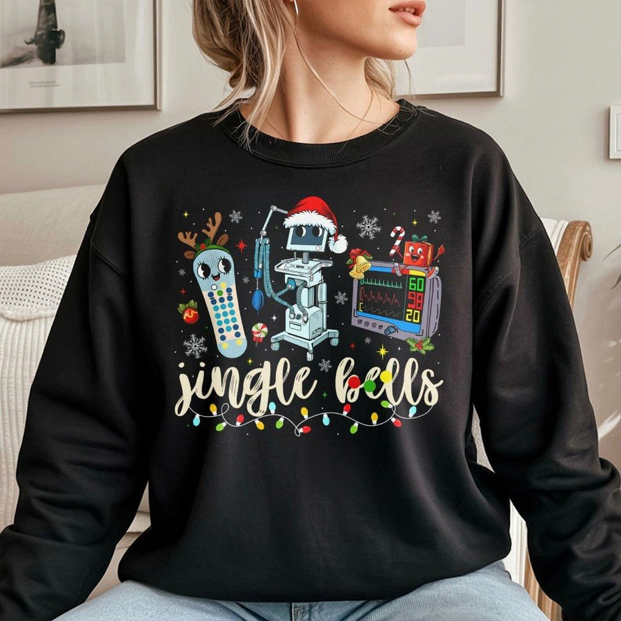 Christmas Nurse Sweatshirt | Jingle Bells Medical Equipment Graphic | Premium Cotton Blend Crewneck | Holiday Gift for Nurses & Nursing Students