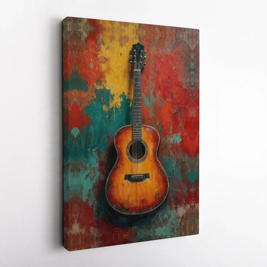Acoustic Guitar Canvas Wall Art | Colorful Abstract Painting Print | Premium Gallery Wrapped Canvas | Gift for Musician, Music Studio Decor