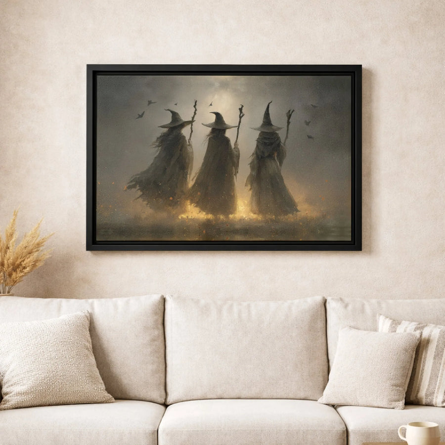 Three Witches Wall Art | Gothic Fantasy Coven Canvas Print | Premium Fade-Resistant Decor | Dark Academia Gift for Witchy Aesthetic Lovers