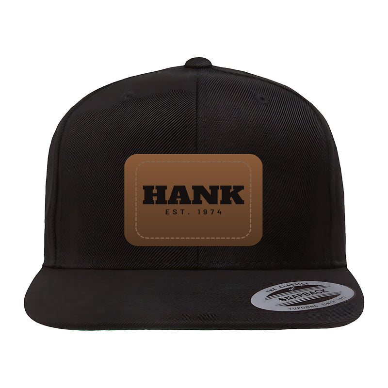 Flat brim - His Name on a Flat Brim — Custom Engraved Leather Patch Cap