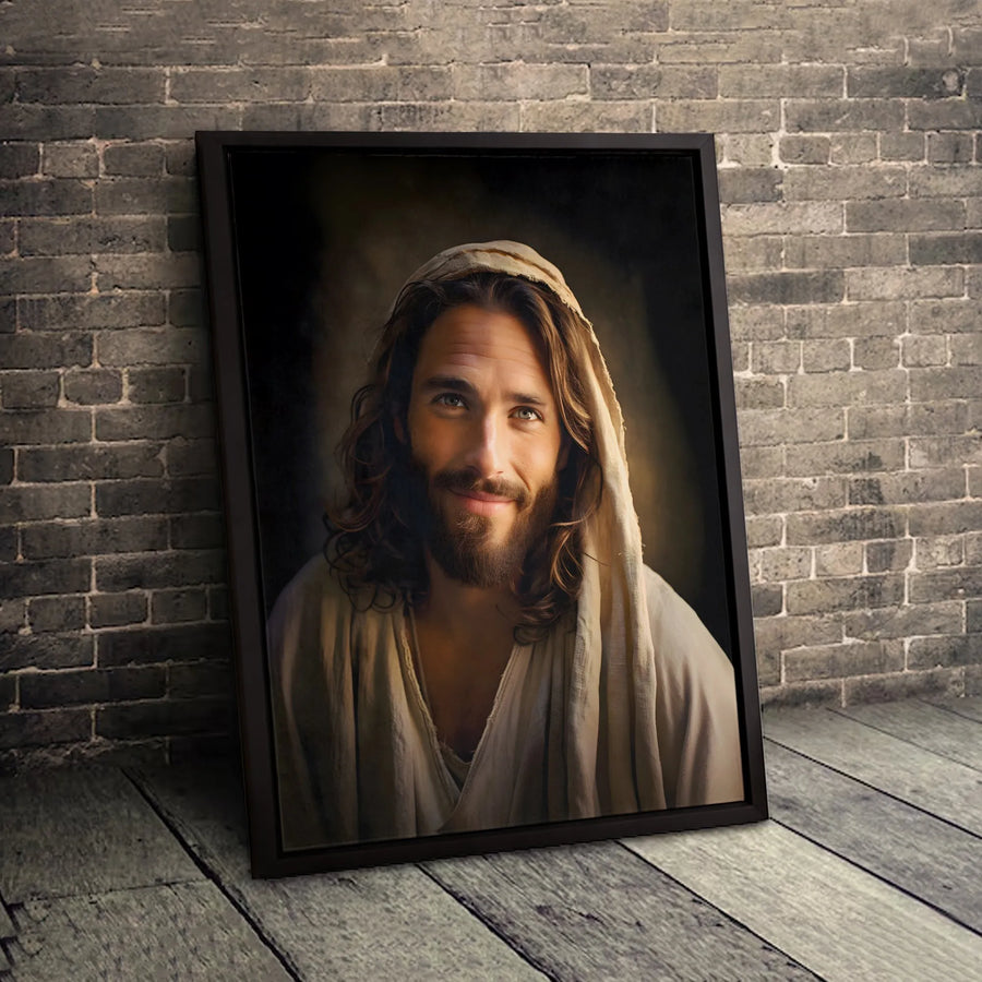 Jesus Christ Portrait Canvas | Smiling Savior Religious Wall Art | 1.25 Inch Gallery Wrap | Christian Home Decor Gift