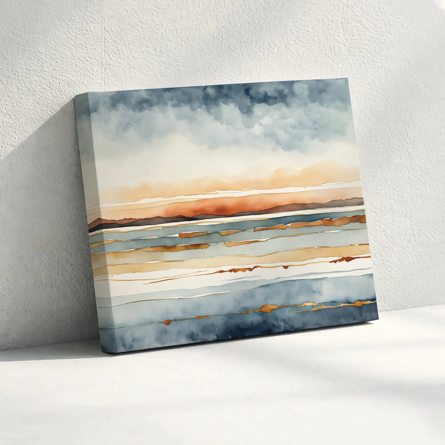 Abstract Seascape Canvas Print | Calm Ocean Horizon Watercolor Art | Premium Gallery Wrapped Canvas | Modern Home Decor Gift