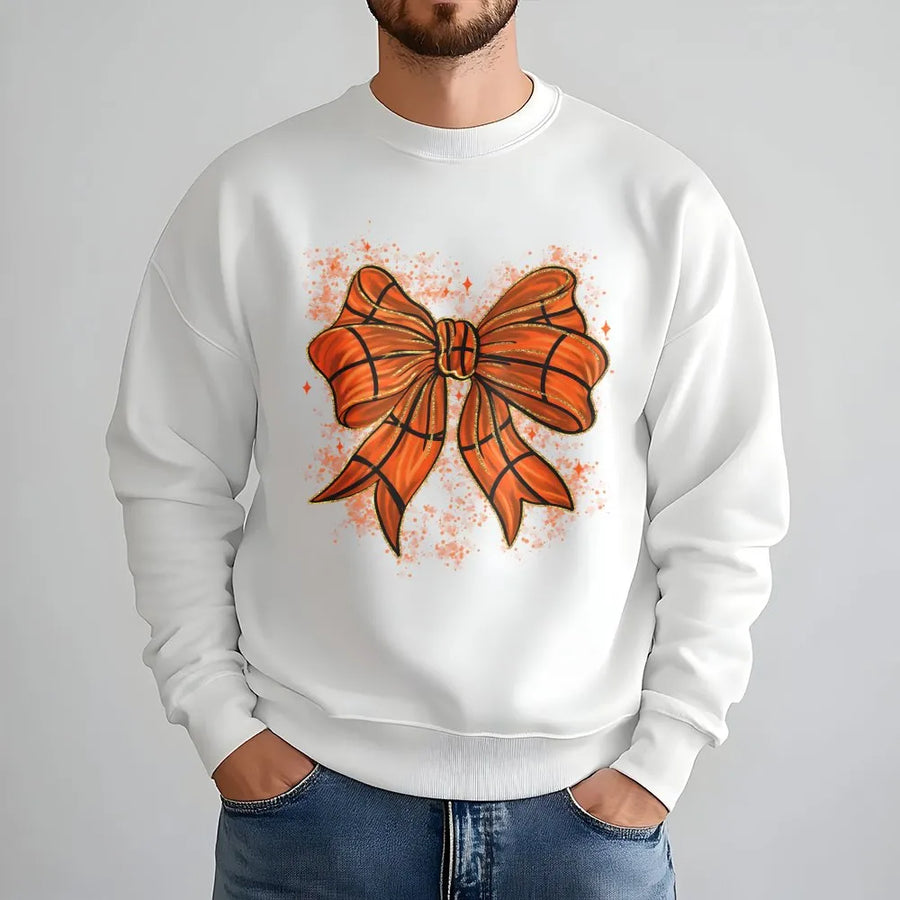 Coquette Basketball Bow Sweatshirt | Aesthetic Sports Graphic Tee | Cotton Blend Premium Crewneck | Basketball Mom Game Day Gift For Her
