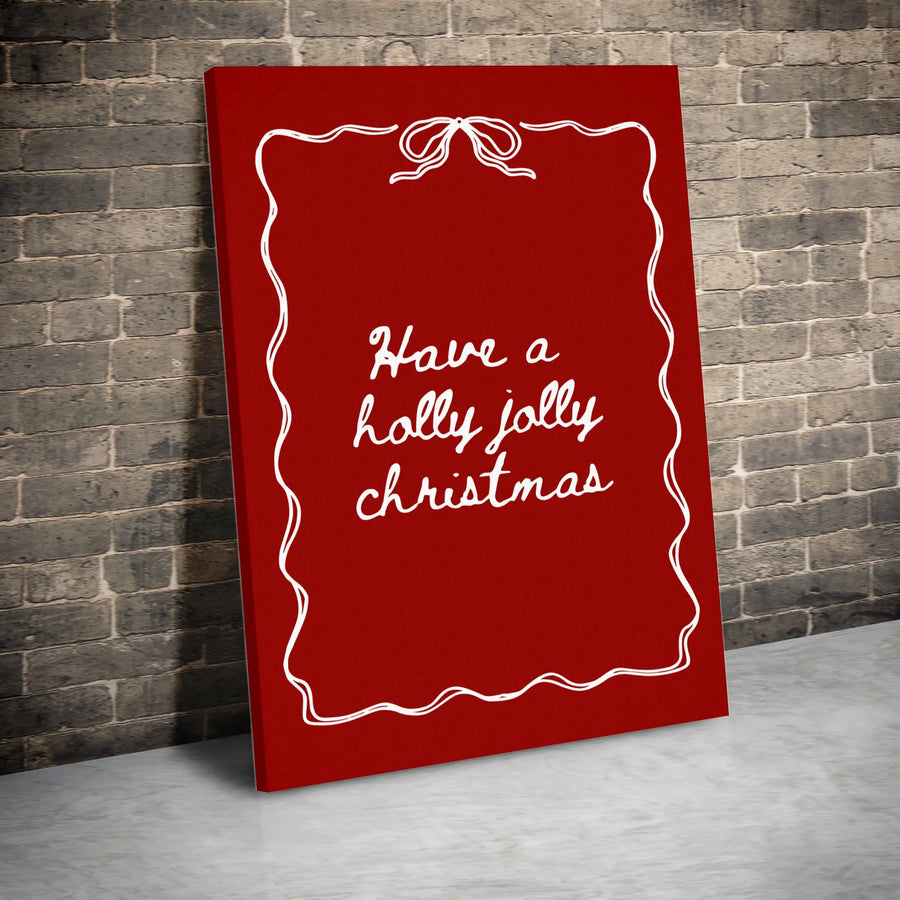 Holly Jolly Christmas Wall Art | Red Cursive Holiday Quote Canvas | Premium Gallery-Wrapped Print | Festive Seasonal Home Decor Gift