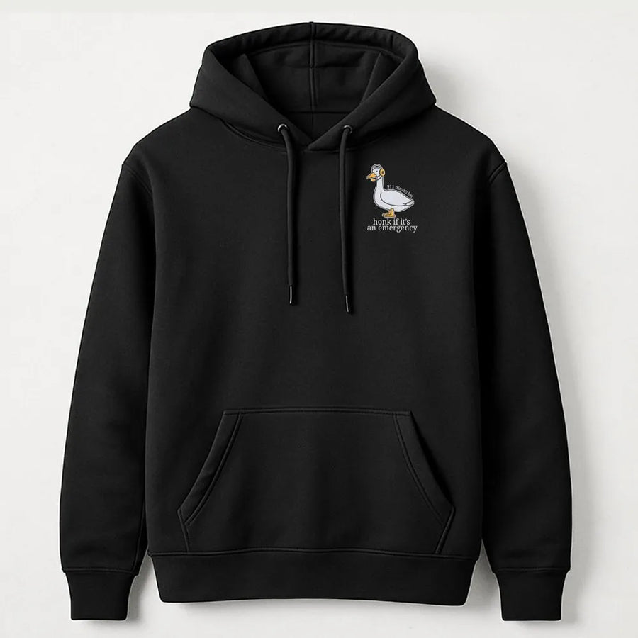 Funny Goose Dispatcher Hoodie | Honk If It's An Emergency Graphic Sweatshirt | Soft Cotton Blend Pullover | Gift for 911 Operator and EMT