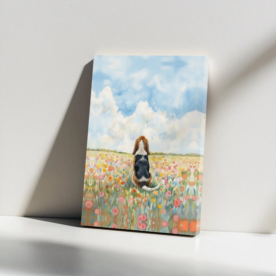 Beagle Dog Canvas Wall Art | Watercolor Wildflower Meadow Painting | Premium Gallery Wrapped Decor | Gift For Dog Lovers
