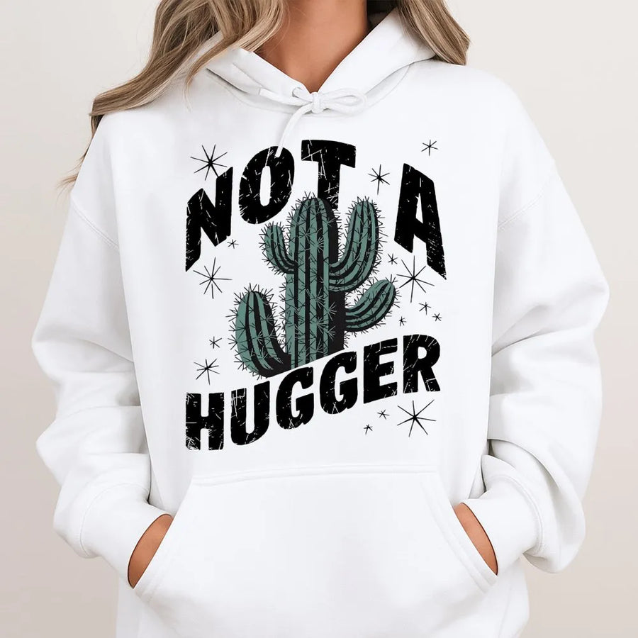 Not A Hugger Hoodie | Funny Cactus Desert Graphic | Premium Cotton Blend | Sarcastic Introvert Gift for Men and Women