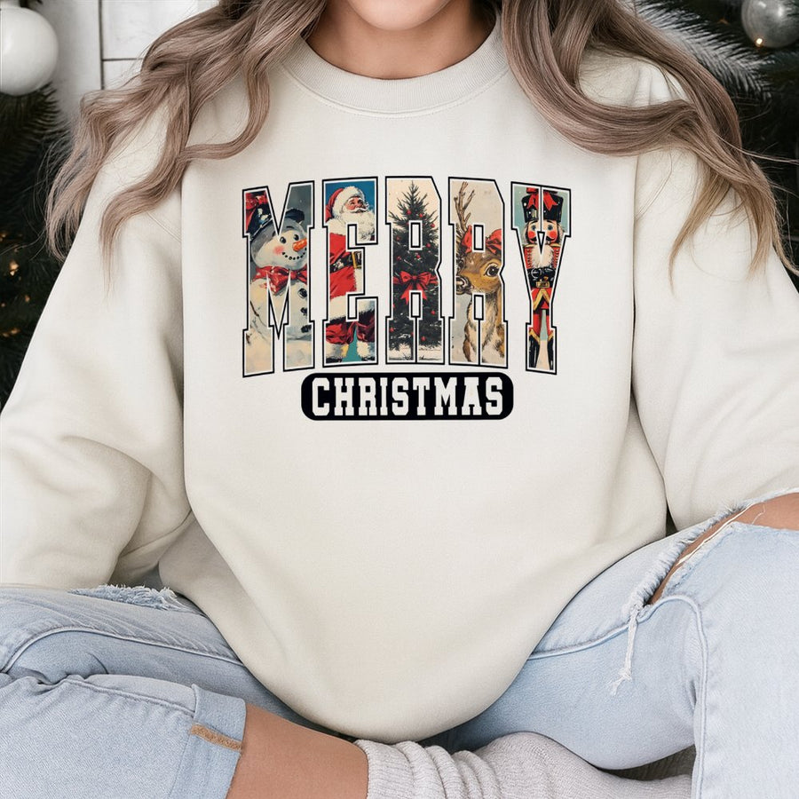Merry Christmas Sweatshirt | Retro Holiday Graphic Design | Soft Cotton-Poly Blend | Festive Xmas Gift For Men And Women