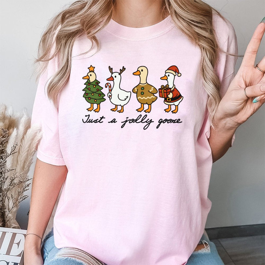Jolly Goose Christmas T-Shirt | Funny Holiday Duck Graphic Tee | 100% Cotton Premium Gift | Cute Festive Apparel for Men and Women