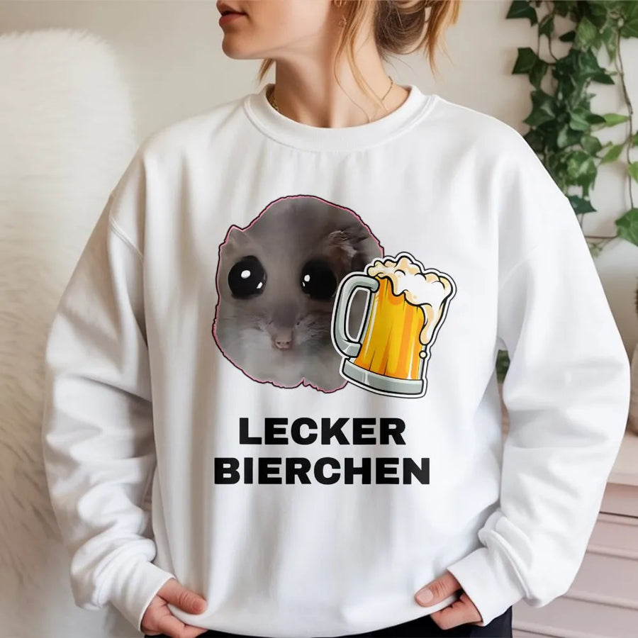 Lecker Bierchen Sweatshirt | Funny Hamster Meme Beer Print | Premium Cotton Blend Crewneck | Unisex Gift For Beer Lovers & Party Animals