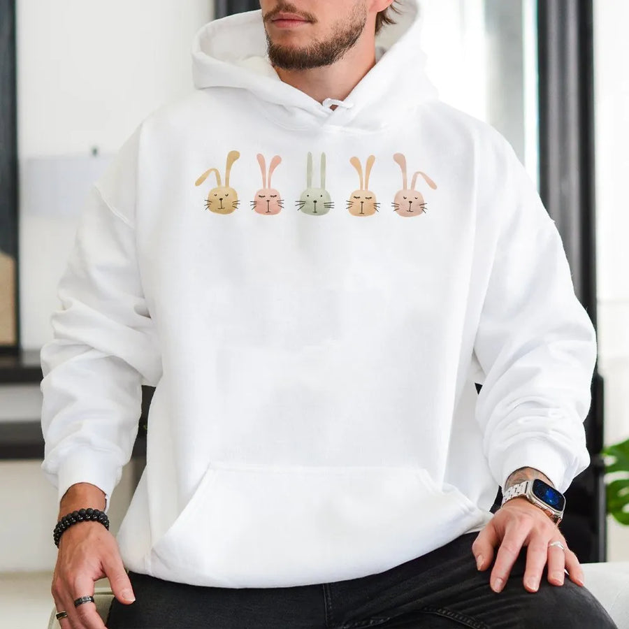 Cute Bunny Hoodie | Minimalist Rabbit Line Art Graphic | Premium Cotton Blend Unisex Sweatshirt | Easter Gift for Her Kids or Rabbit Lovers