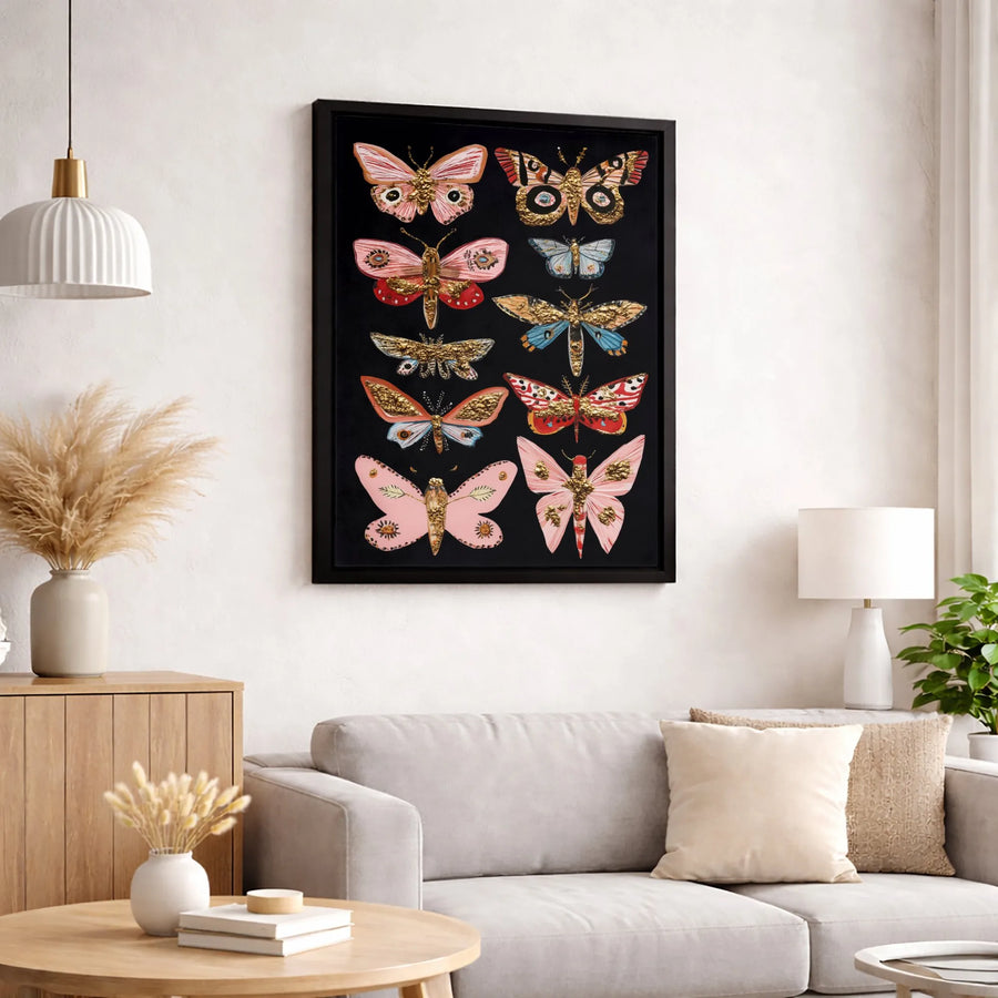 Butterfly and Moth Wall Art | Vintage Entomology Gold Foil Style | Premium Gallery Wrap Canvas | Botanical Nature Decor for Home and Office