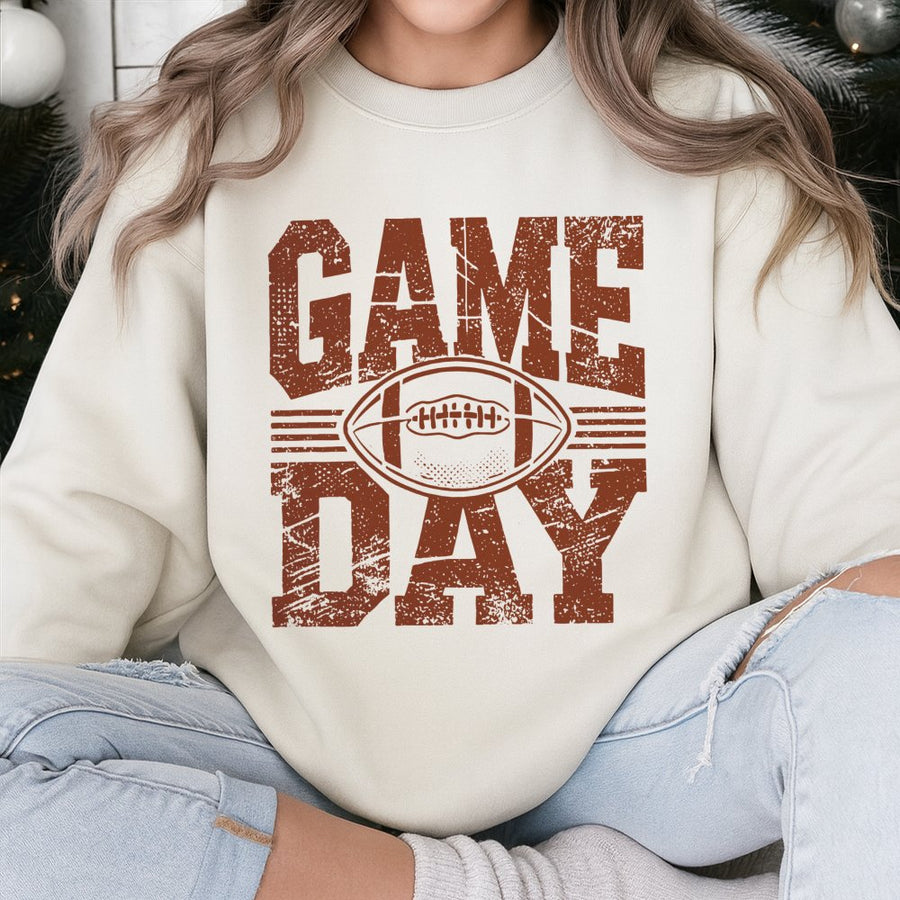 Game Day Football Sweatshirt | Distressed Vintage Sports Graphic | Premium Cotton Blend | Cozy Fall Apparel For Football Moms & Fans